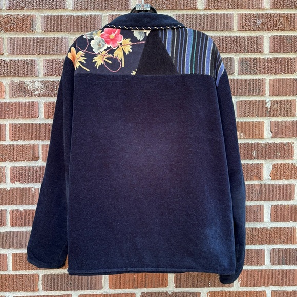 White Stag Blazer Top Size XL Blue Patchwork Floral Lined Button Front - Picture 3 of 10